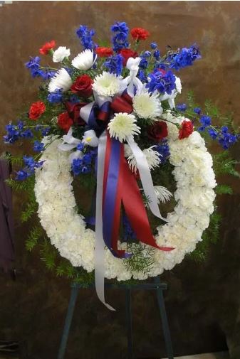 Red White & Blue Funeral Wreath - www.bloomfloralshop.com