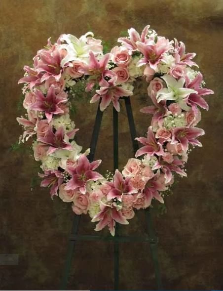 Pink Slumber Heart Wreath Funeral Flowers - www.bloomfloralshop.com