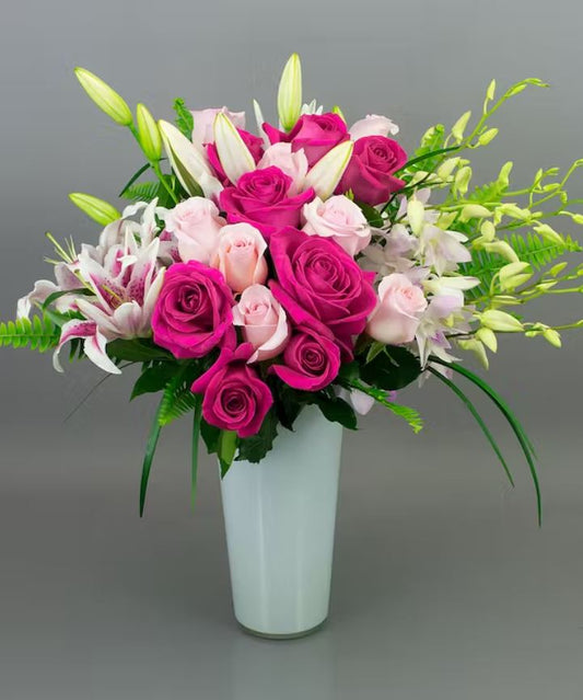 Mom's Pink Lilies & Roses - www.bloomfloralshop.com